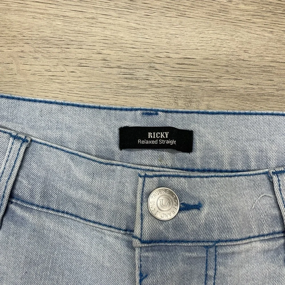 NWT True Religion Ricky SN Flap Straight Jeans Sz 36 Light Endless Wash Casual